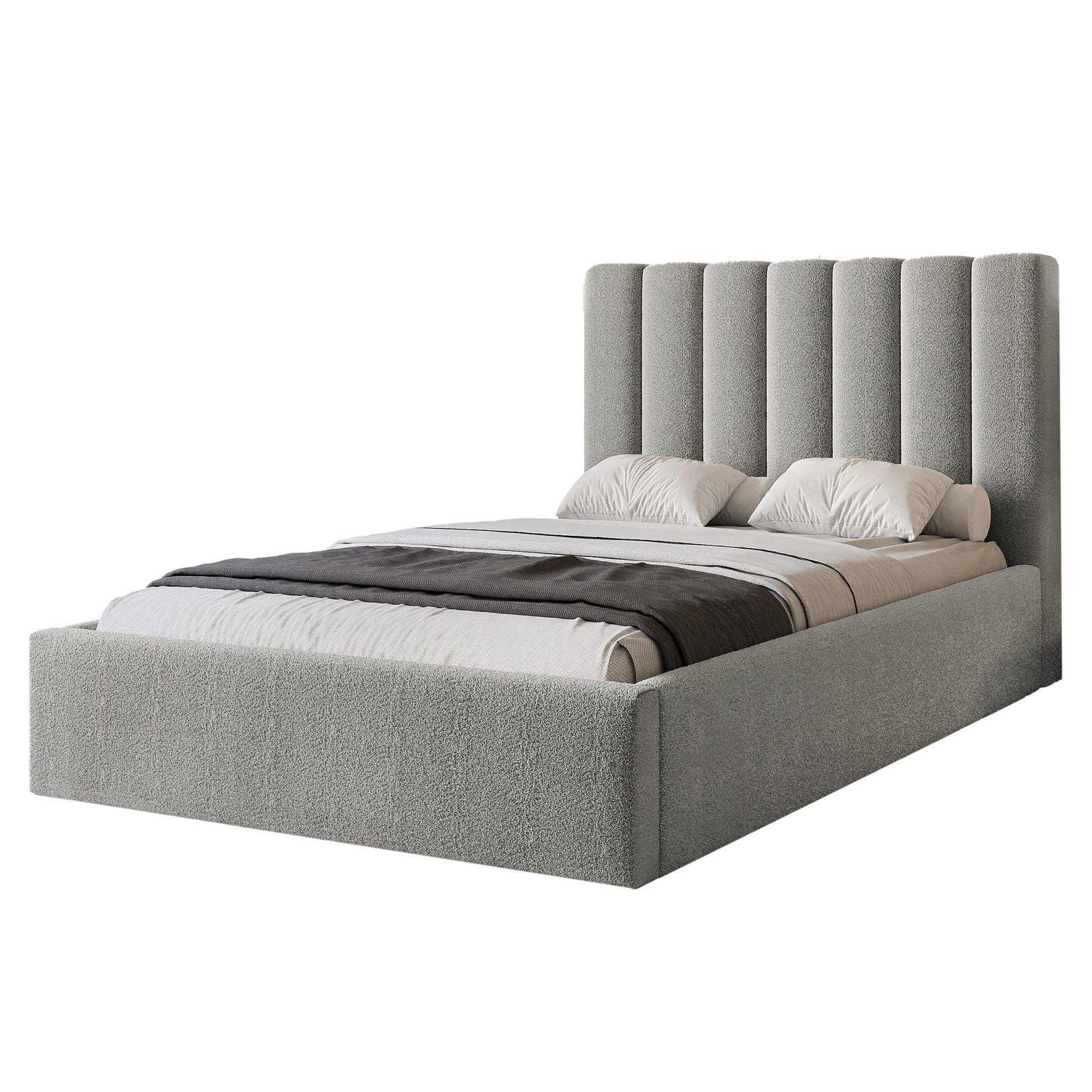 POLSTERBETT CIERO 120x200 cm Grau Boucle (Stoff Abriamo) - mit Bettkasten und Lattenrost - Grau, Holzwerkstoff/Textil (120/200cm) - Ravio