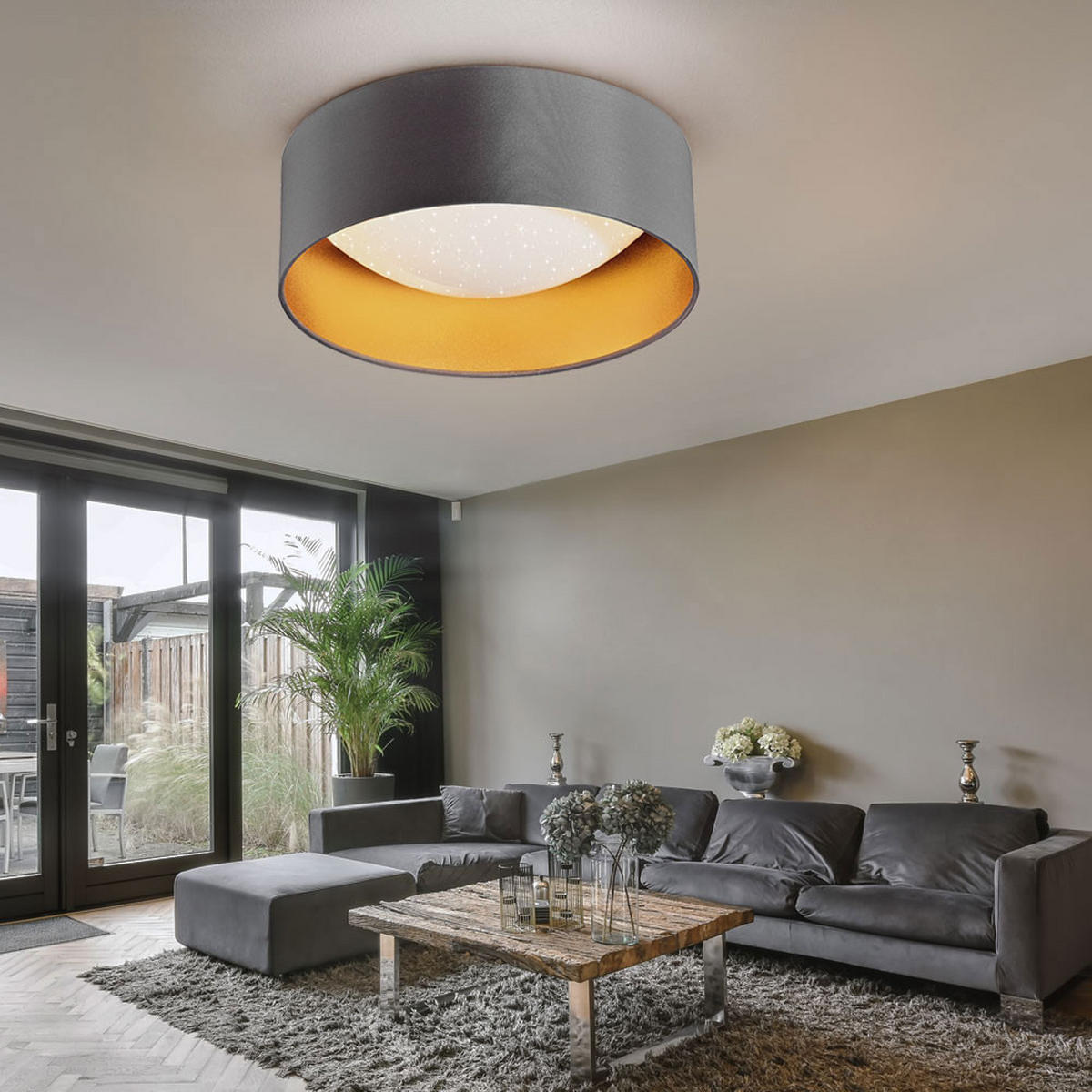 LED DECKENLEUCHTE Textil Grau Gold - Grau, Textil (32/32/11cm) - Briloner