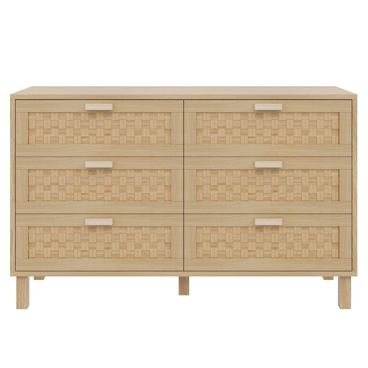 SIDEBOARD 6 Schubladen Holzoptik Rattan - Naturfarben, Holzwerkstoff (120/75/40cm) - LEBENLANG