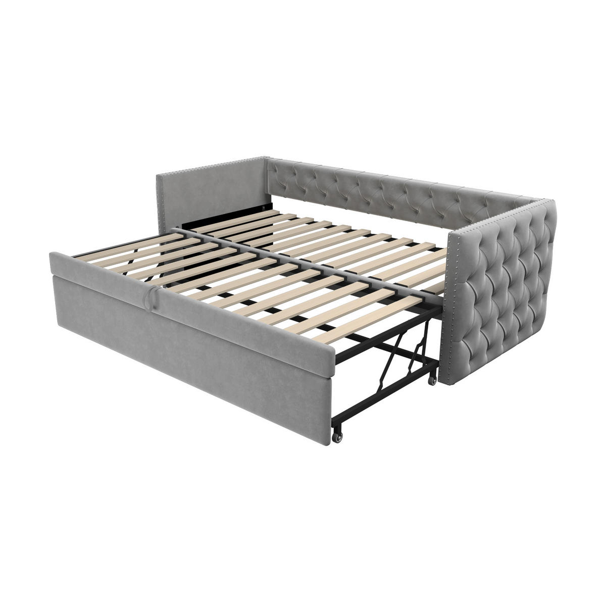 AUSZIEHBETT 90/200 cm DE-01636, in Hellgrau, mit Lattenrost - Hellgrau, Metall (90/200cm) - ComfortXL