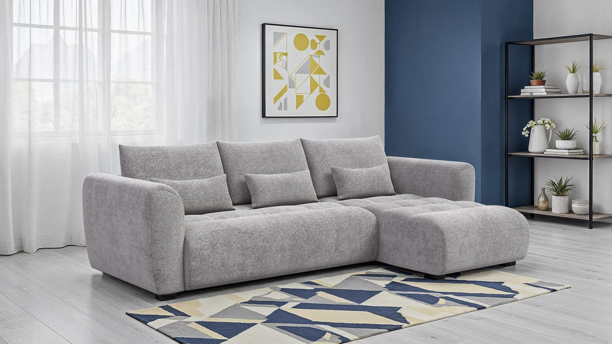 ECKSOFA SORENO 4-Sitzer, platingrau - Schwarz/Grau, Holz/Textil (293/171cm) - Courtois Laville