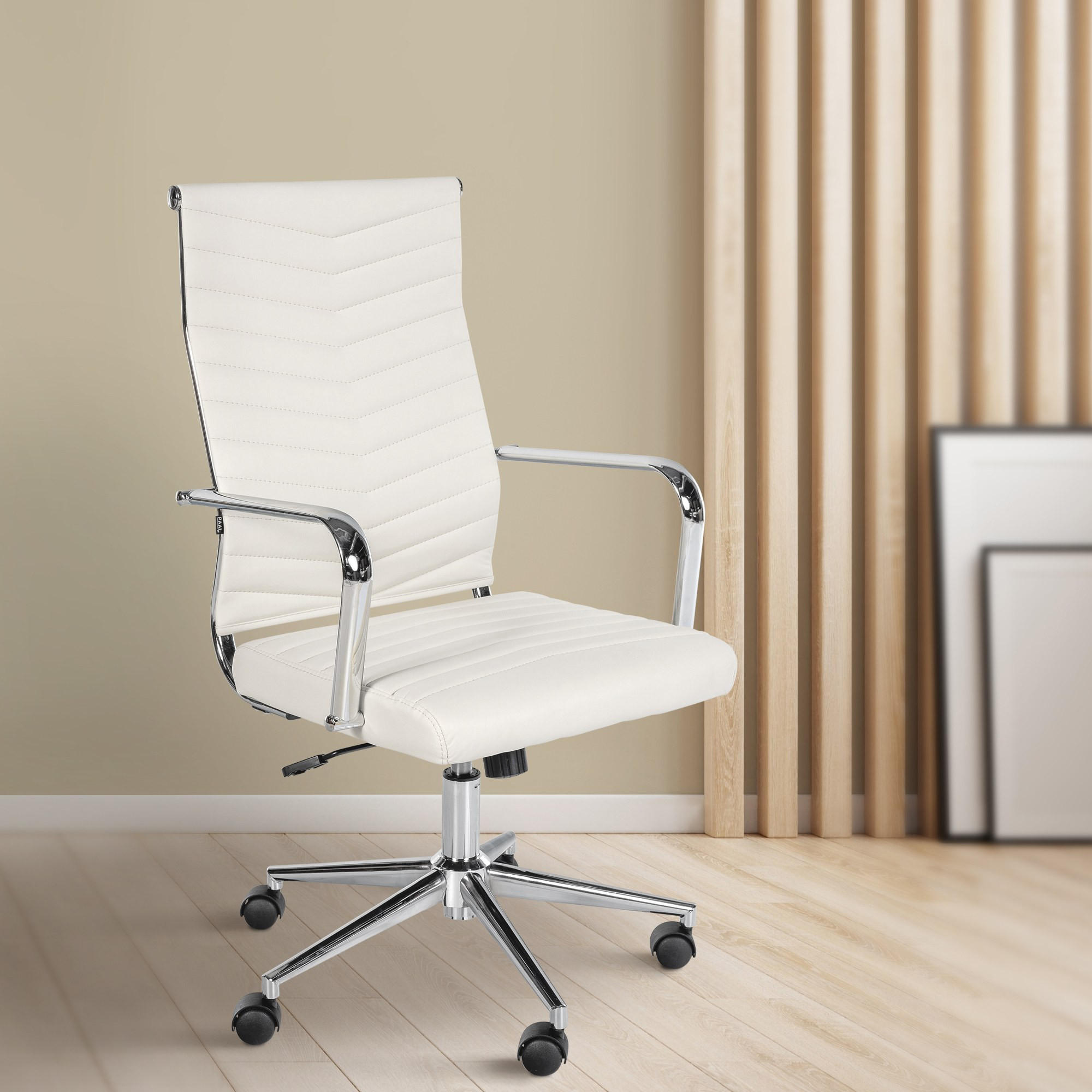 DREHSTUHL Lederlook Weiß - Chromfarben/Weiß, Textil/Metall (57/100/60cm) - CLP