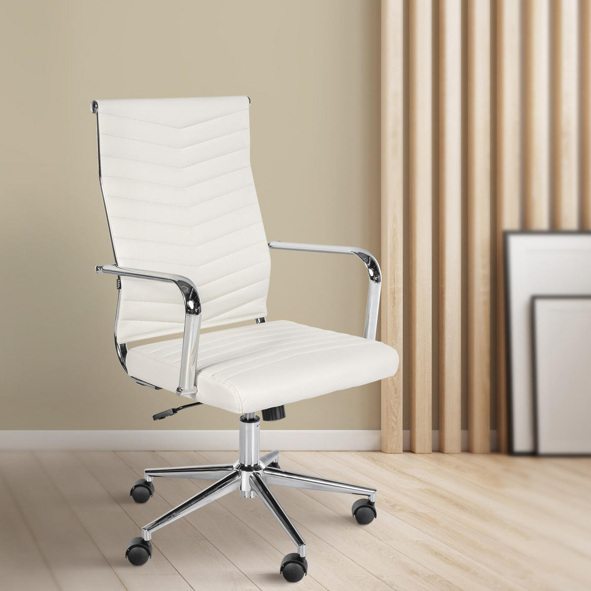 DREHSTUHL Lederlook Weiß - Chromfarben/Weiß, Textil/Metall (57/100/60cm) - CLP