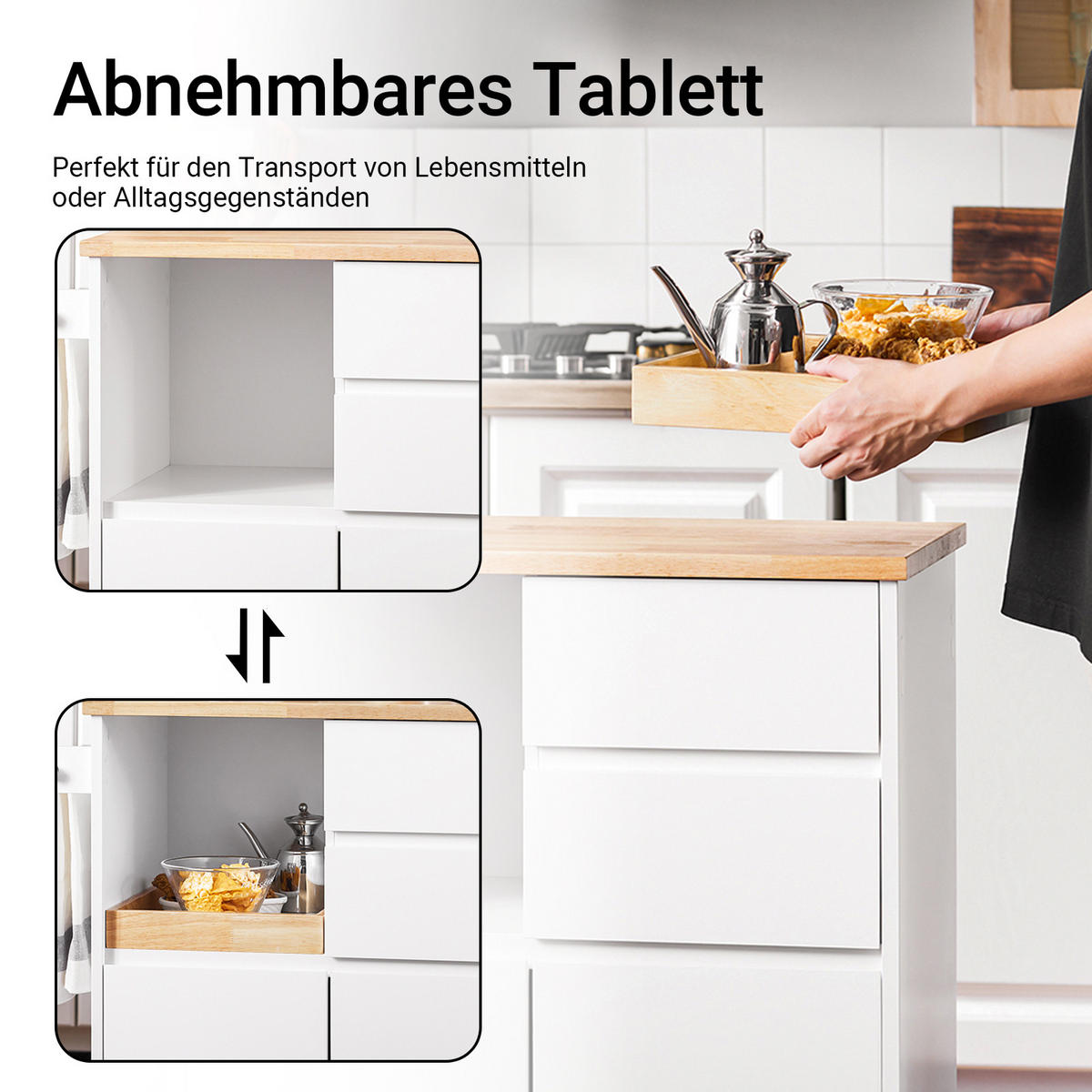 KÜCHENWAGEN Weiß - Weiß/Naturfarben, Holz/Holzwerkstoff (72/84/40cm) - SoBuy