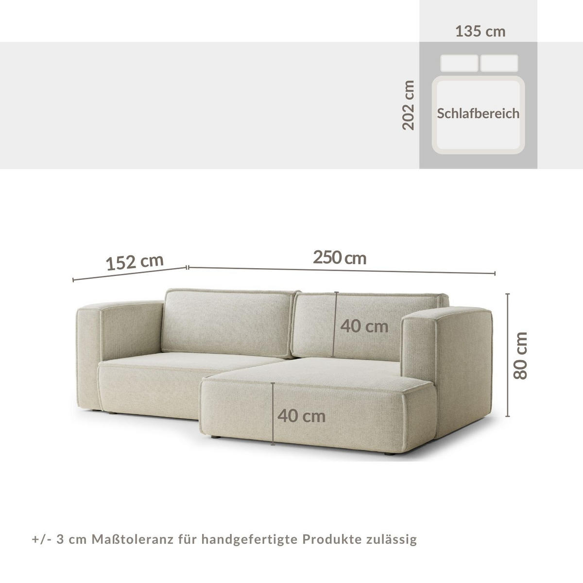 ECKSOFA MIT SCHLAFFUNKTION Velto Hellbeige Chenille-Stoff - Beige/Schwarz, Holz/Holzwerkstoff (250/152cm) - Maison de Reve