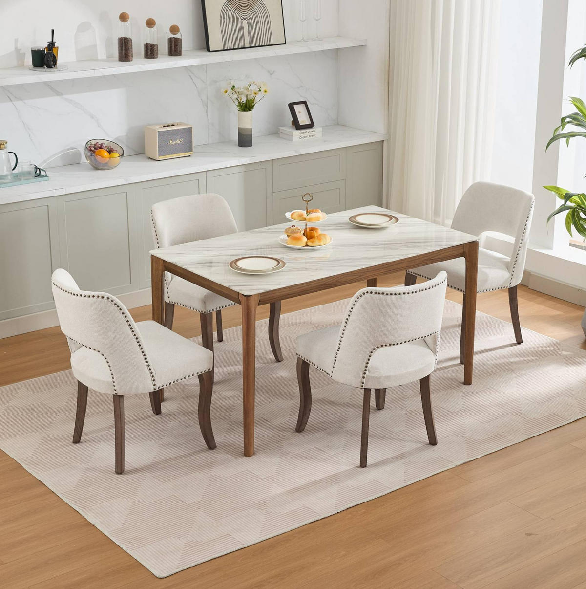 ESSZIMMERSTUHL mit Polsterung Chenille Beige 2er-Set - Beige, Holz (51/82.5/58cm) - Meubliv