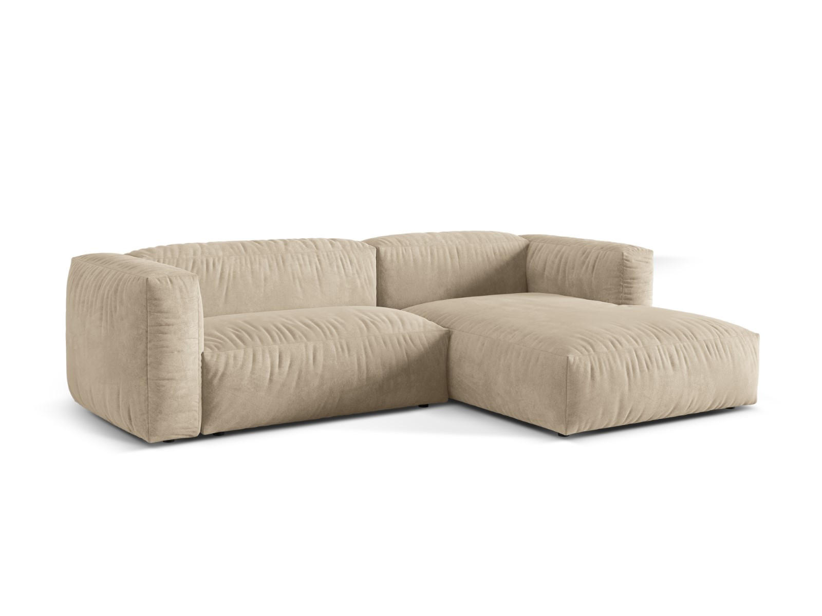 ECKSOFA modular rechts Martina aus Samt leichtes beige 2 Sitzplätze - Creme, Textil (176/283cm) - Micadoni