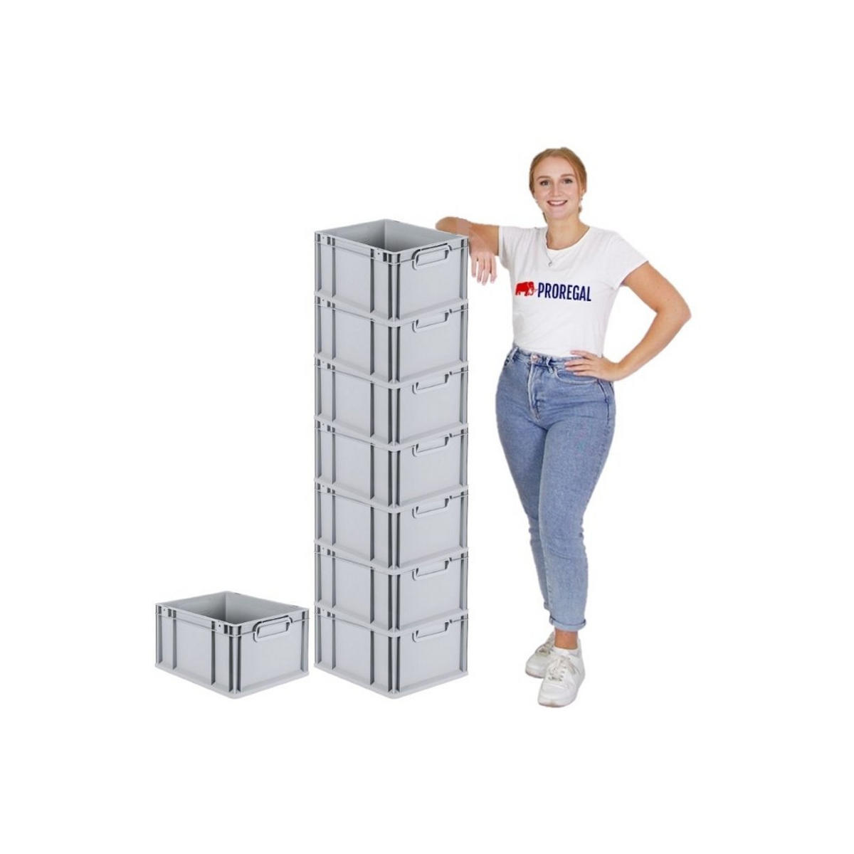EUROBOX 8x Nextgen Economy Mit Scharnierdeckel Grau/BlauGriffe Geschlossen 20 Liter - Blau, Kunststoff (30/22/40cm) - PROREGAL