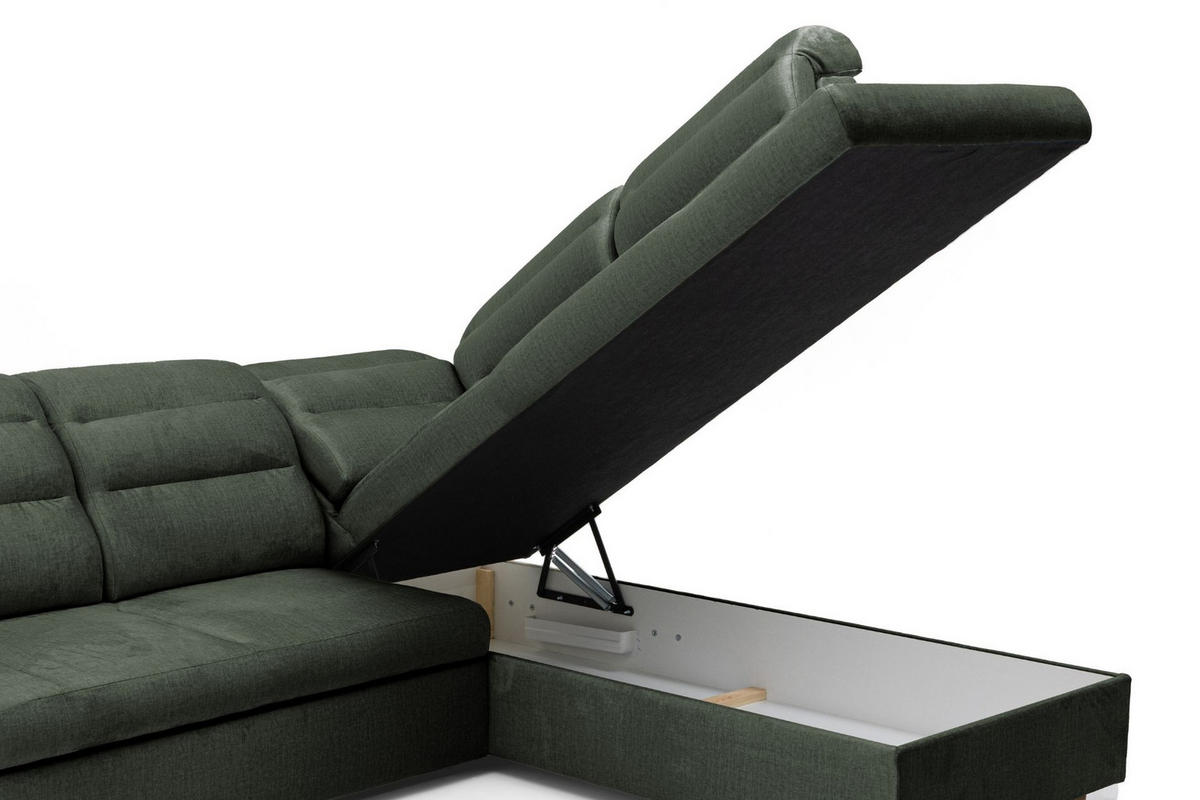 ECKSOFA U-Form CLOUD U Rechts mit Schlaffunktion 120x252 Velours Dunkelgrün - Dunkelgrün/Silberfarben, Holz/Kunststoff (202/103/320cm) - Muffo