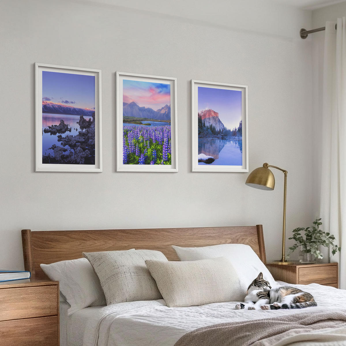 BILDER SET 3er Set - 40x60 cm Weißer Rahmen - Berglandschaften mit Wasser und Himmel - Weiß, Kunststoff (40/60cm) - TULUP