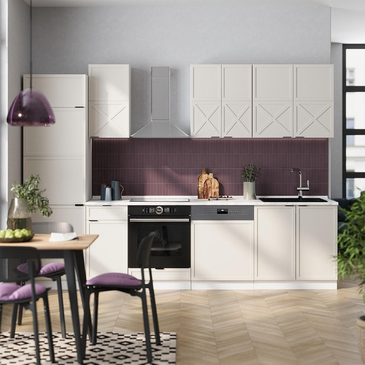 KUHINJSKI BLOK Fame-Line Sivo-Bež/Bijelo 300 cm , RP Hrast - bijela/siva, drvni materijal (300/206.8/60cm) - Vicco