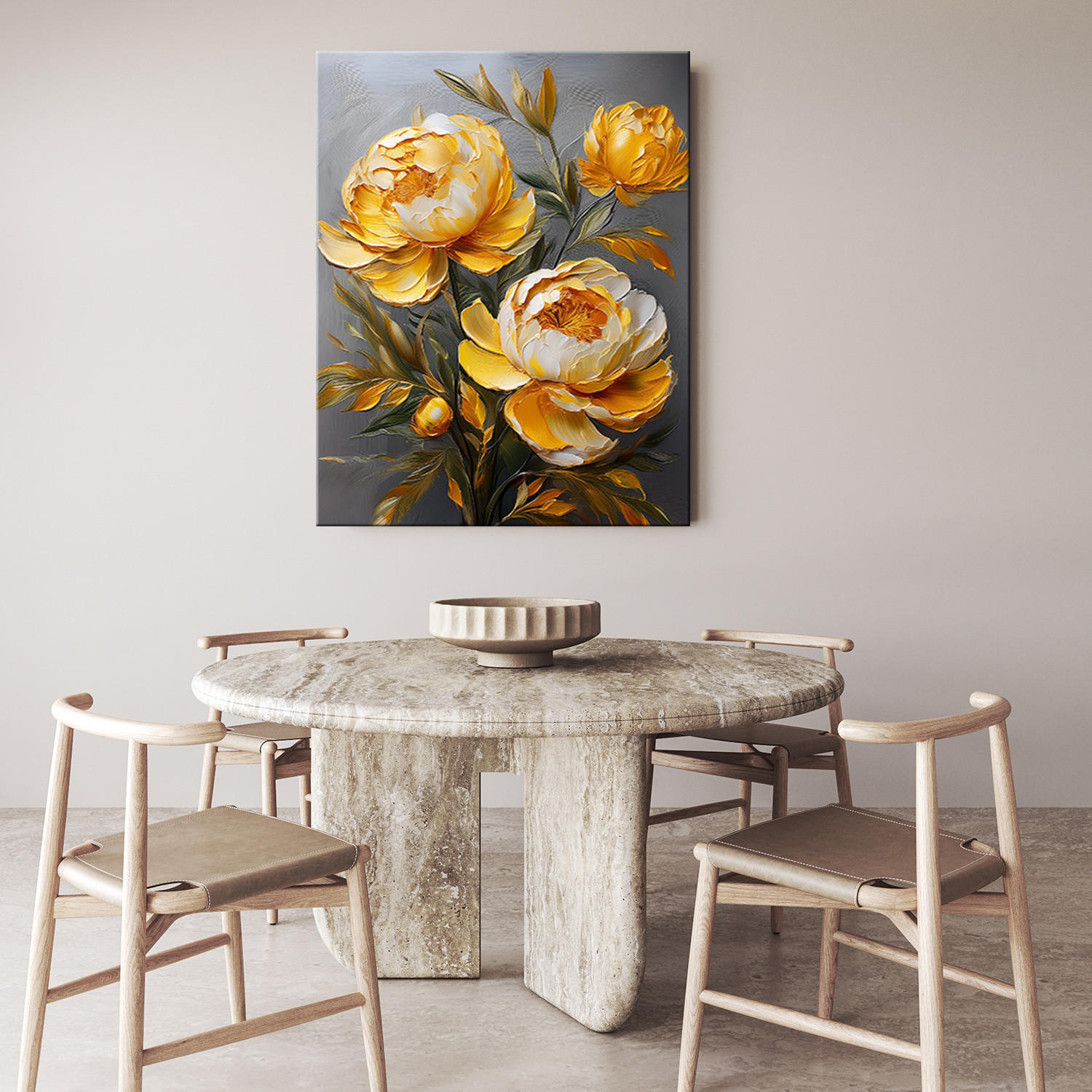 WANDBILD gelbe pfingstrose gemalte blume - Gelb, Textil (40/60cm) - Feeby