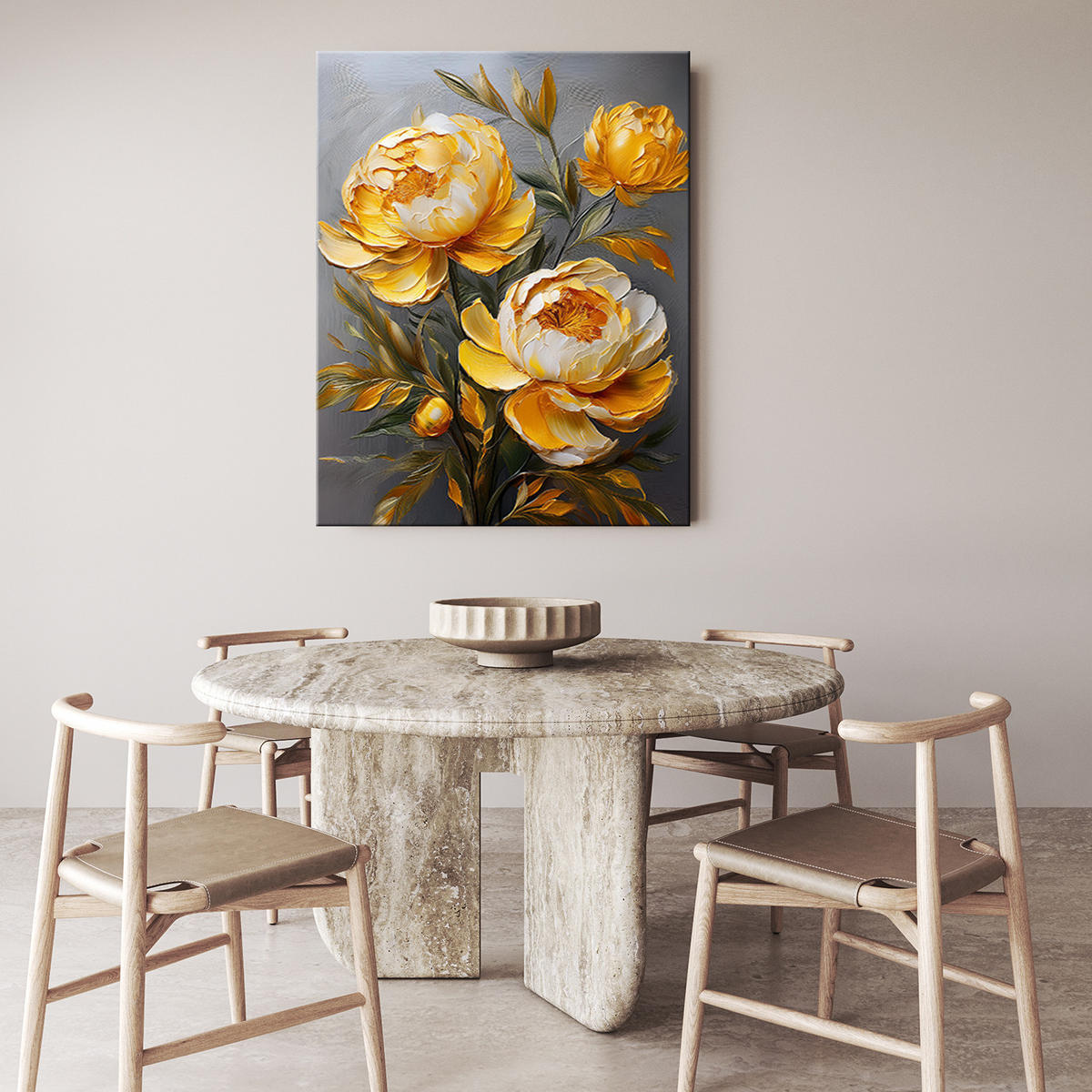 WANDBILD gelbe pfingstrose gemalte blume - Gelb, Textil (40/60cm) - Feeby