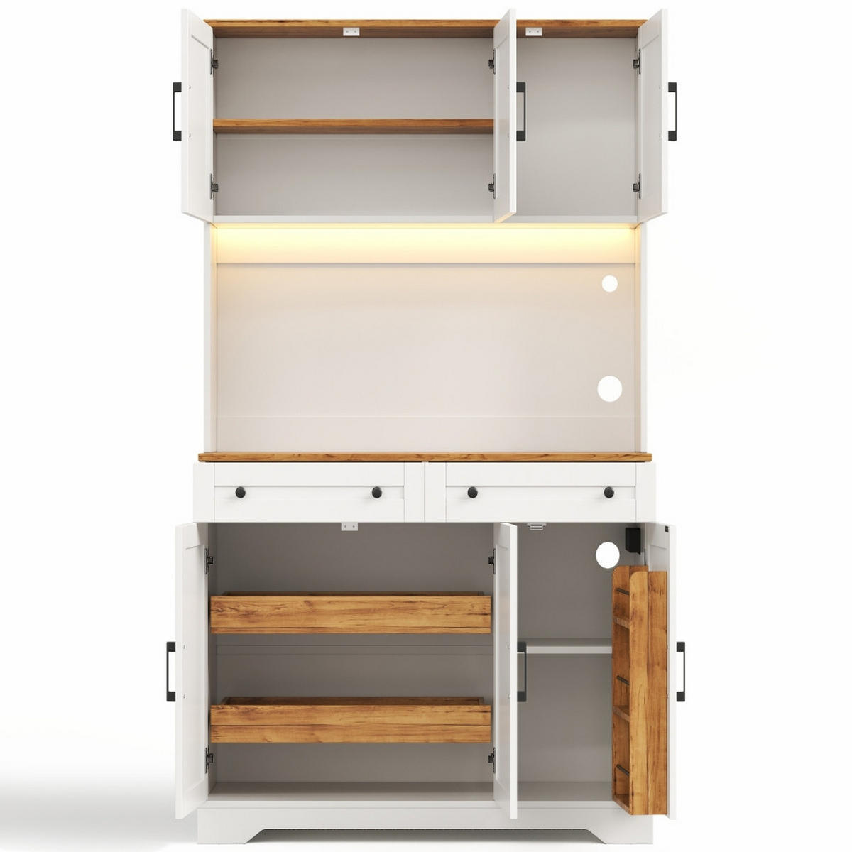 KÜCHENSCHRANK mit LED-Beleuchtung, integrierten Steckdosen, ausziehbarem Organizer, MDF, 100/180/40 cm - Naturfarben, Kunststoff (40/180/100cm) - Rolipo