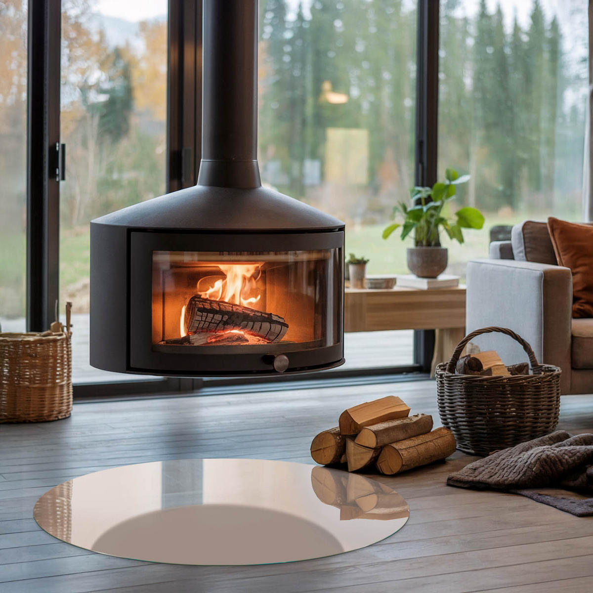 GLASPLATTE für Kamin Ø 90 cm - Orange, Glas (90/90/0.4cm) - TULUP