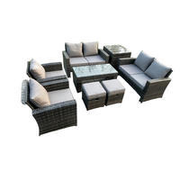 GARTENMÖBEL Set Polyrattan Dunkelgrau 8-Sitzer - Dunkelgrau, Metall - Fimous
