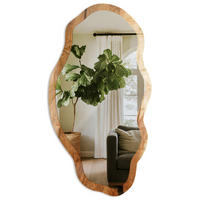 SPIEGEL 90x45 cm asymmetrisch mit Druck - Holzstruktur - Transparent, Glas (45/90/0.4cm) - TULUP