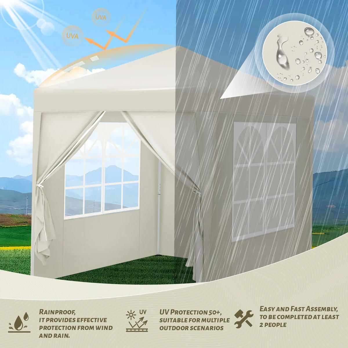 PAVILLON 2x2 m Beige mit 4 Seitenwänden - Beige, Textil/Metall (200/200cm) - Kaket