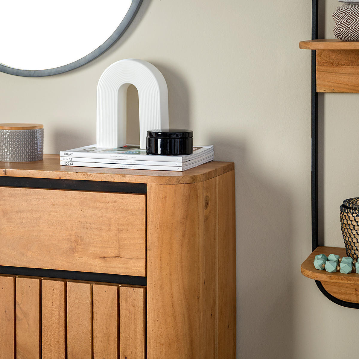 SCHUHKIPPER - Akazie massiv / Metall - Akaziefarben, Holz (99/118/30cm) - home24