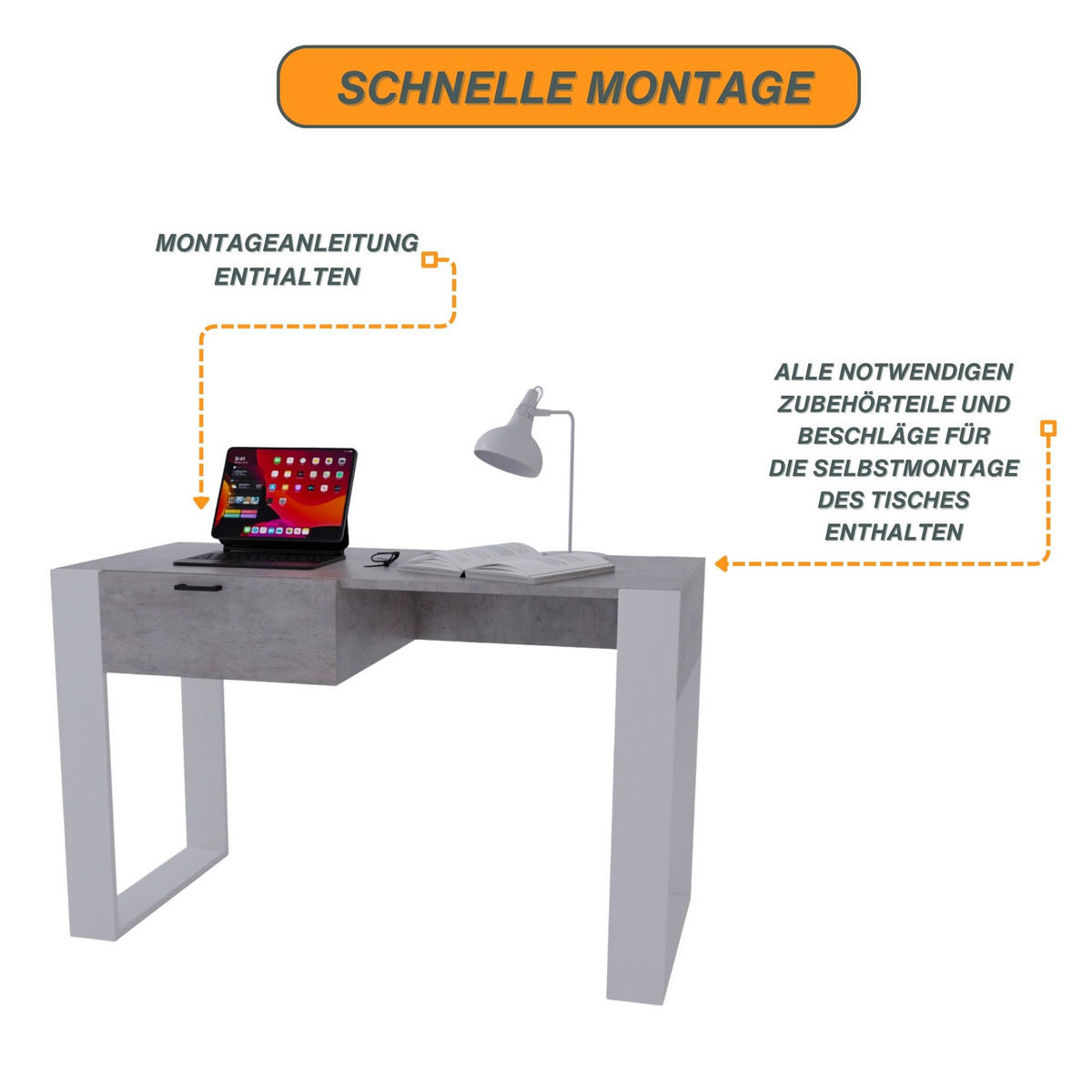 SCHREIBTISCH Grau 120/73/53,6 cm - Weiß/Grau, Holzwerkstoff (53.6/120/73cm) - CraftPAK