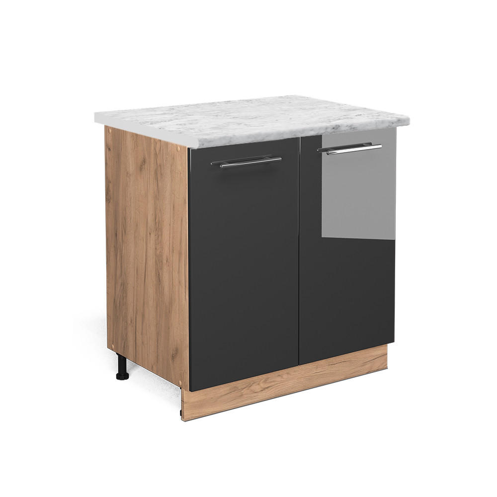 SPÜLENUNTERSCHRANK Fame-Line Anthrazit Hochglanz 80 cm mit Regal AP Marmor - Anthrazit/Eiche Wotan, Holzwerkstoff (80/82/60cm) - Vicco