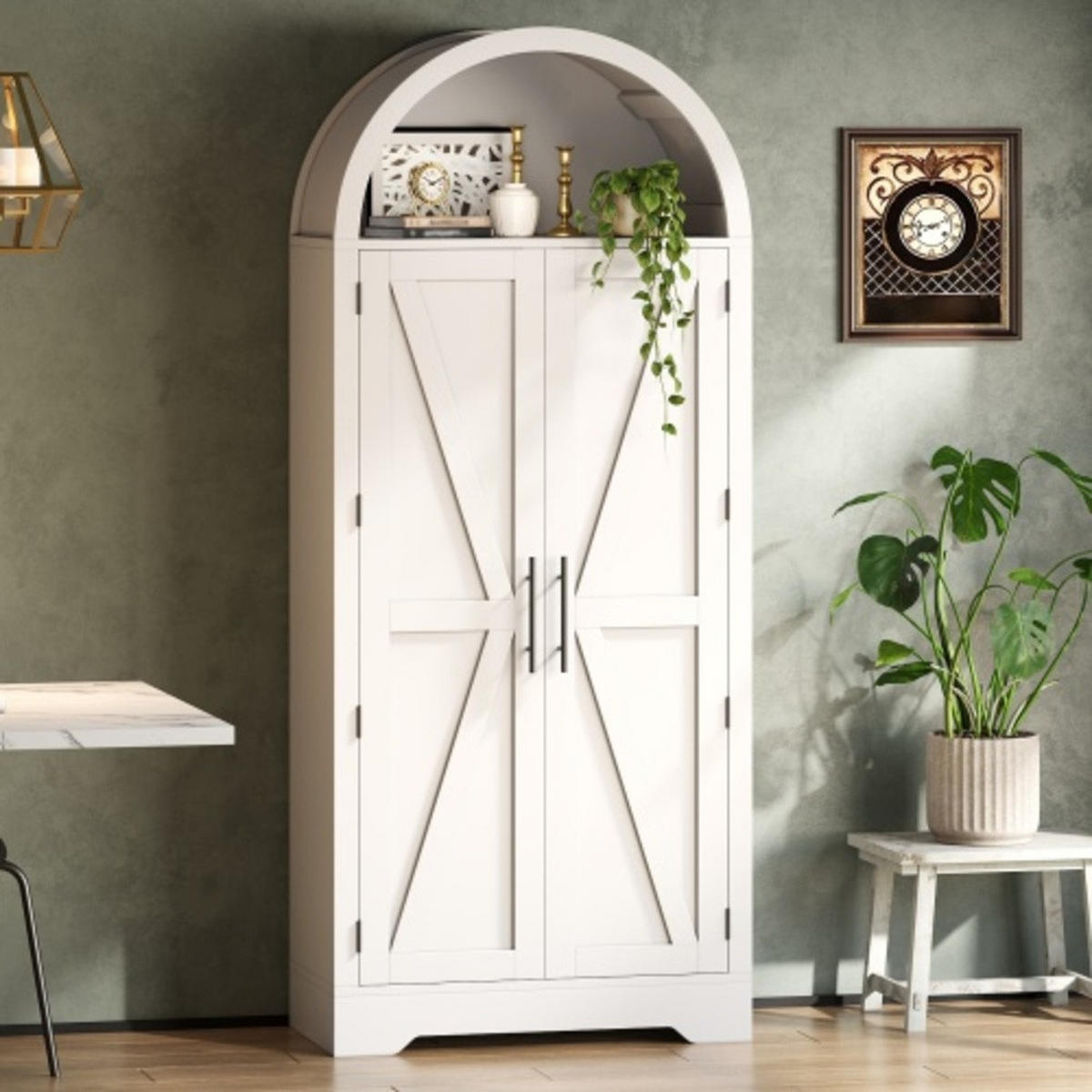 KÜCHENSCHRANK weiß aus MDF mit elegantem Bogendesign im Landhausstil 70 × 35 × 170 cm - Weiß, Holzwerkstoff (70/170/35cm) - Luhomfu
