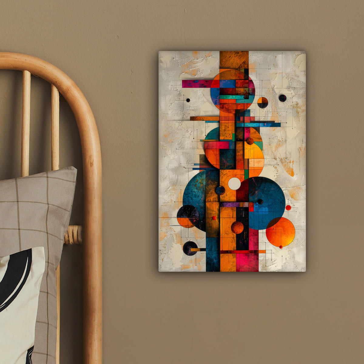 OBRAZ NA PLÁTNE Vintage - Moderné umenie - Oranžová - Geometrické tvary 20x30 cm - viacfarebná, textil (20/30cm) - MuchoWow