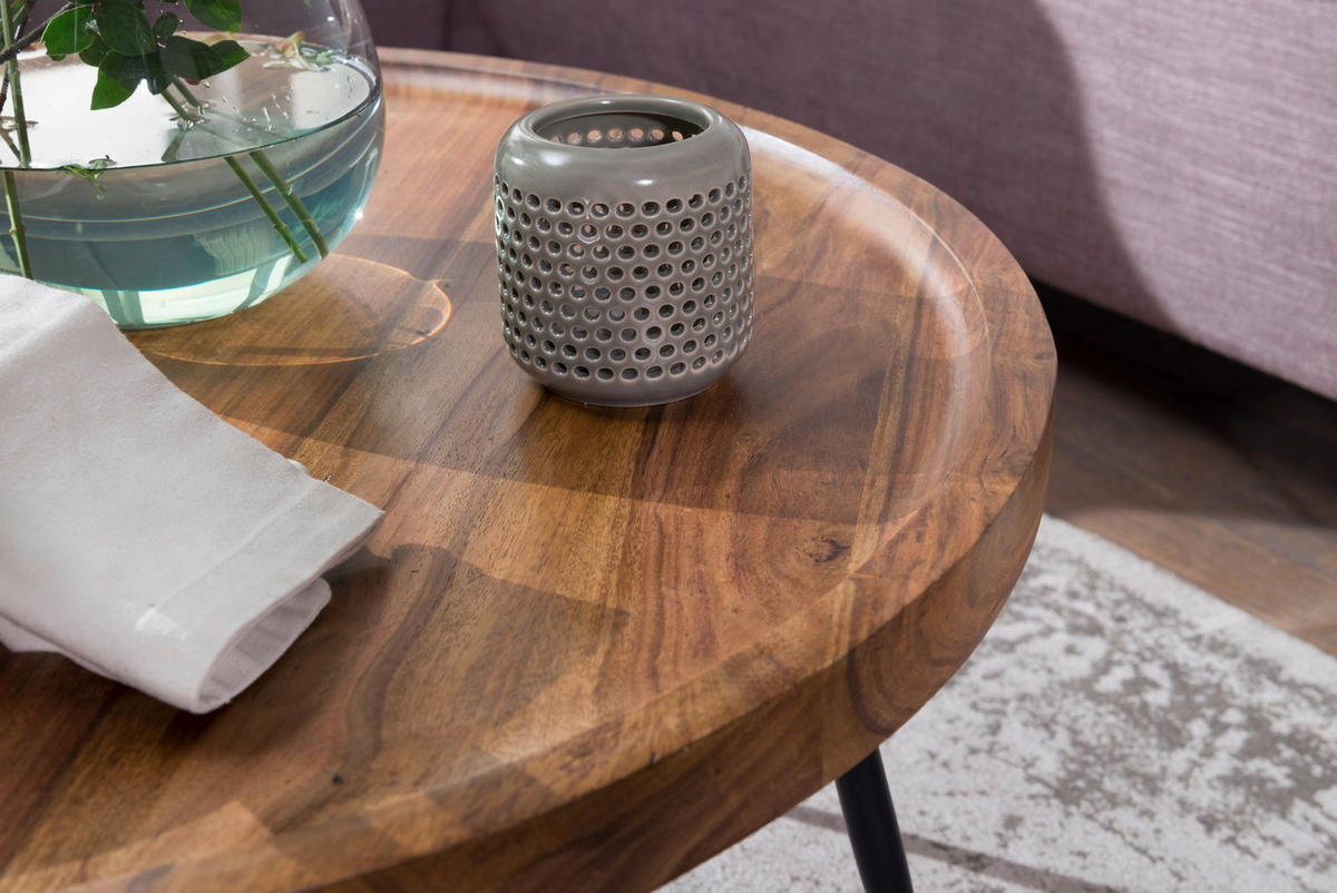 COUCHTISCH Industrial-Stil Rund, Holzplatte und Metallbeine, Handgefertigt, Pflegeleicht - Schwarz/Braun, Holz/Metall (75/75/39cm) - KADIMA DESIGN