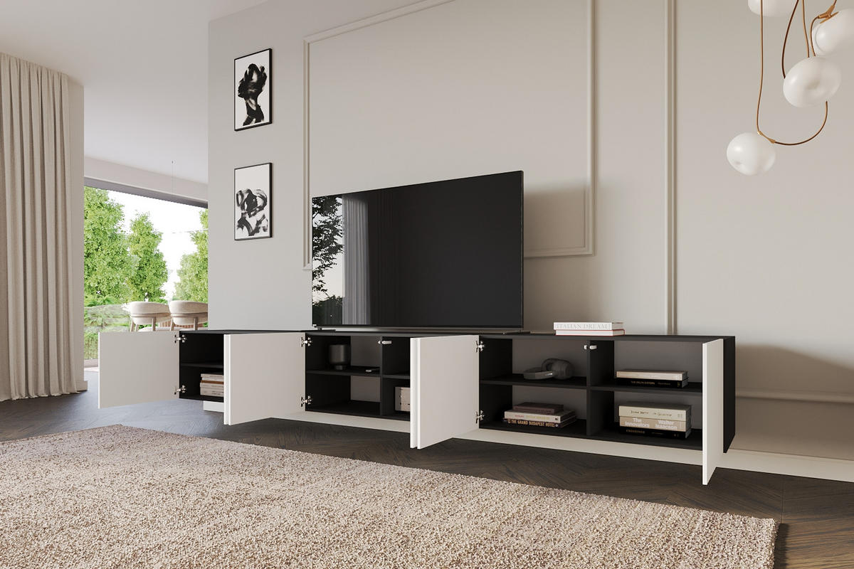 LOWBOARD KITO-W 3x100x40x41 cm - Schwarz / Weiß - Weiß, Holzwerkstoff (300/40/41cm) - ALTDECOR