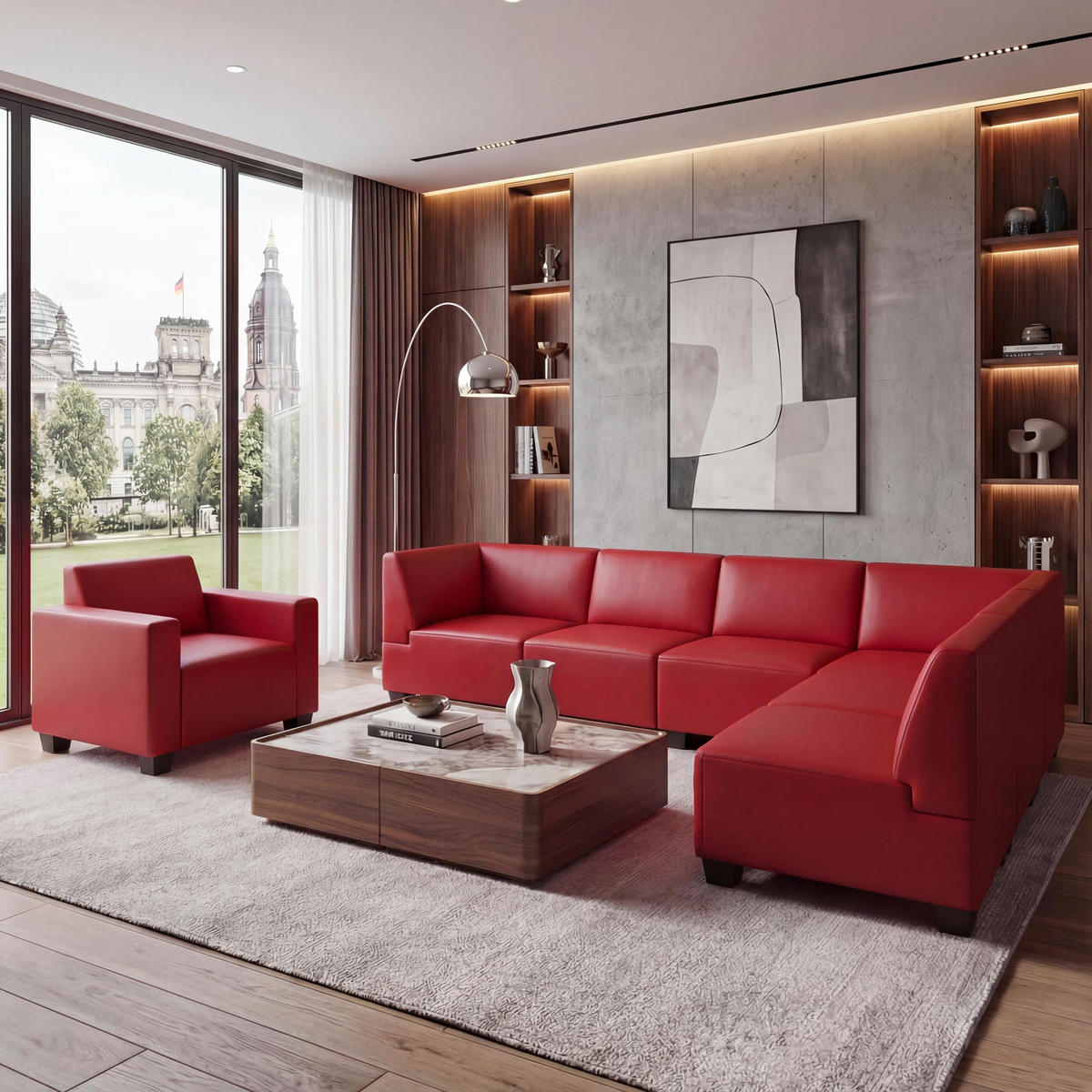 COUCH-GARNITUR Rot - Rot, Textil (258/76/186cm) - MCW