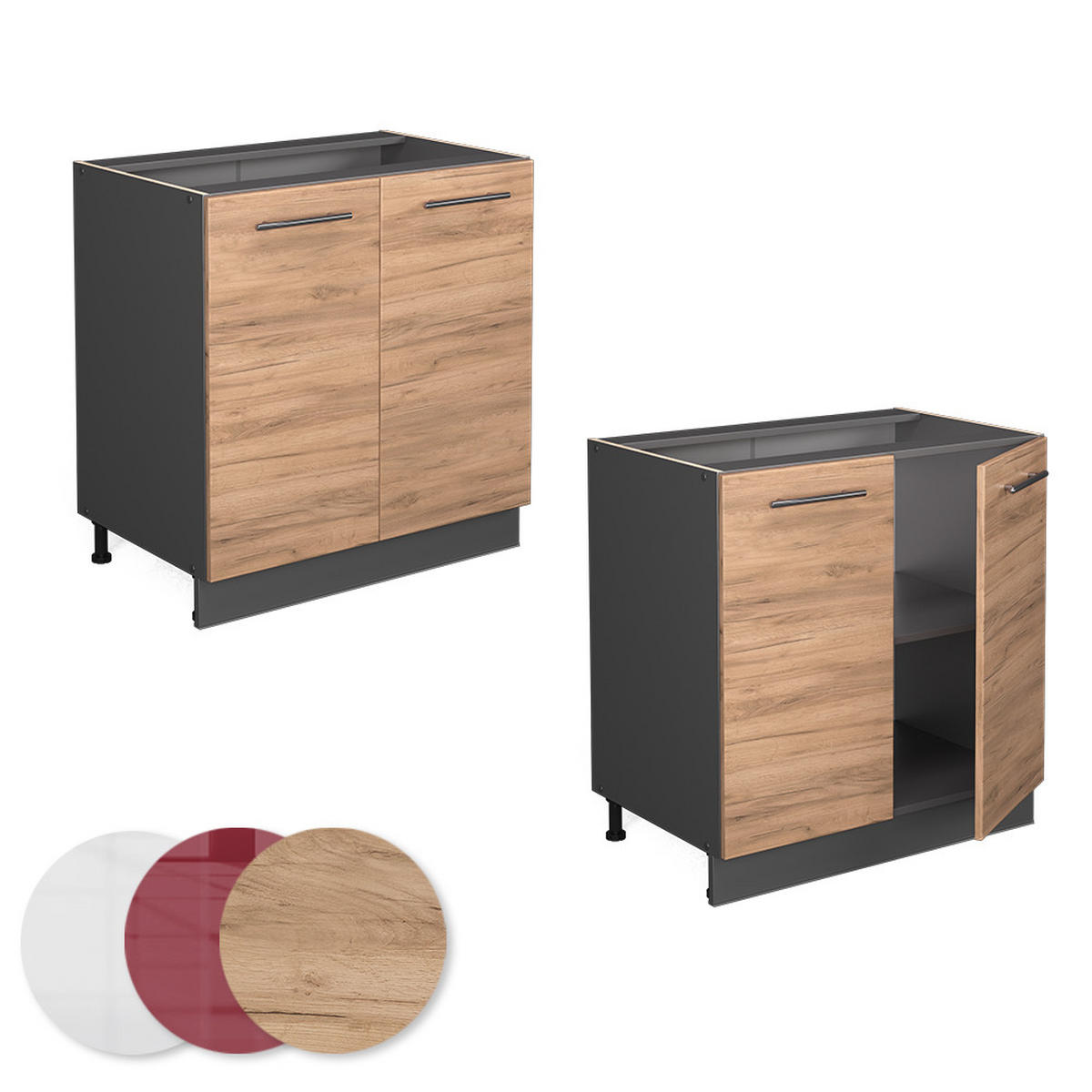 SPÜLENUNTERSCHRANK Fame-Line Goldkraft Eiche 80 cm mit Regal, AP Eiche - Anthrazit/Eiche Wotan, Holzwerkstoff (80/82/60cm) - Vicco