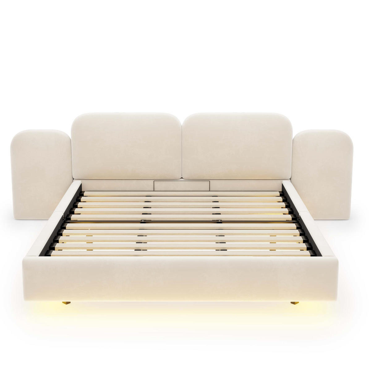 POLSTERBETT aus Samtstoff 180x200 cm Beige mit hydraulischem Bettkasten, RGB-LED und USB-C-Anschluss - Beige, Textil (180/200cm) - Modfu