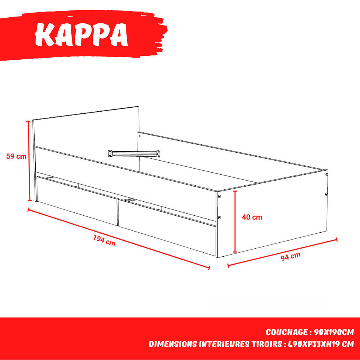 BETT KAPPA mit Schubladen/ Bett 90x190 - Eiche Gebleicht Dekor - Sonoma Eiche, Holzwerkstoff (90/190cm) - Weber Industries