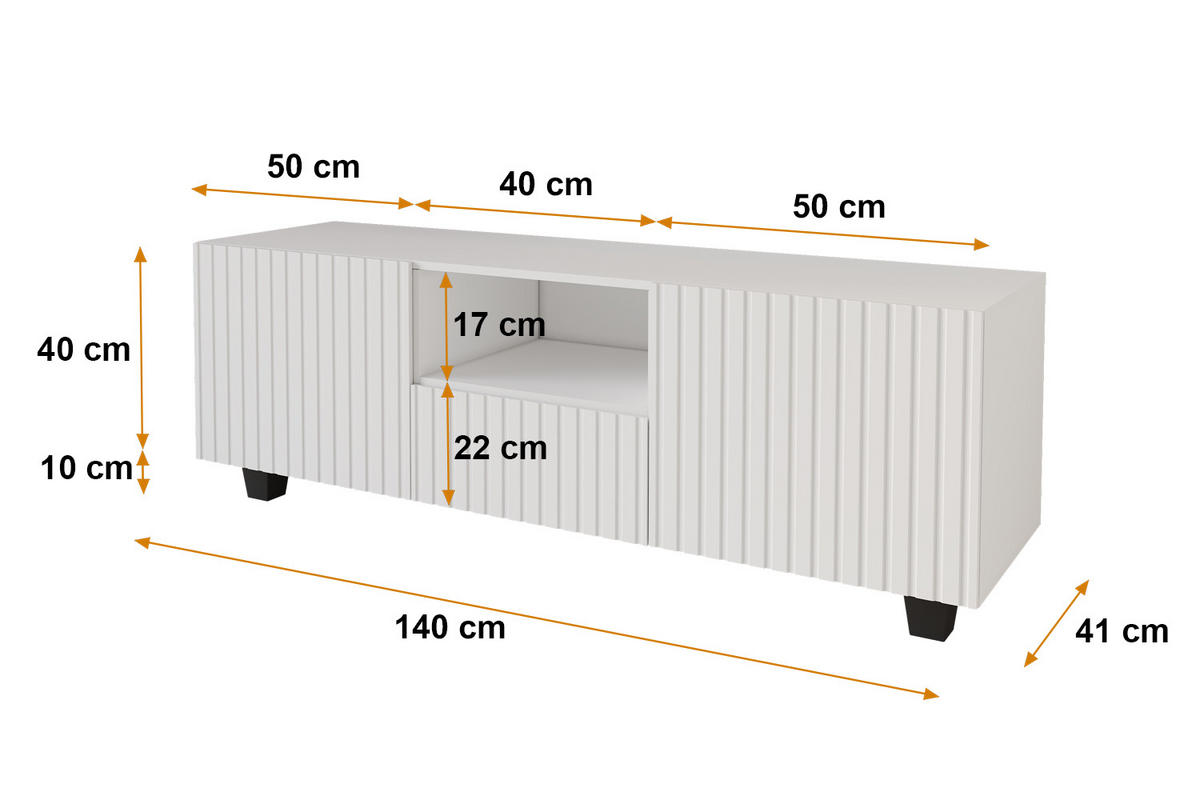 LOWBOARD KITO-S 140x50x41 cm - Weiß - Schwarz/Weiß, Holzwerkstoff (140/50/41cm) - ALTDECOR