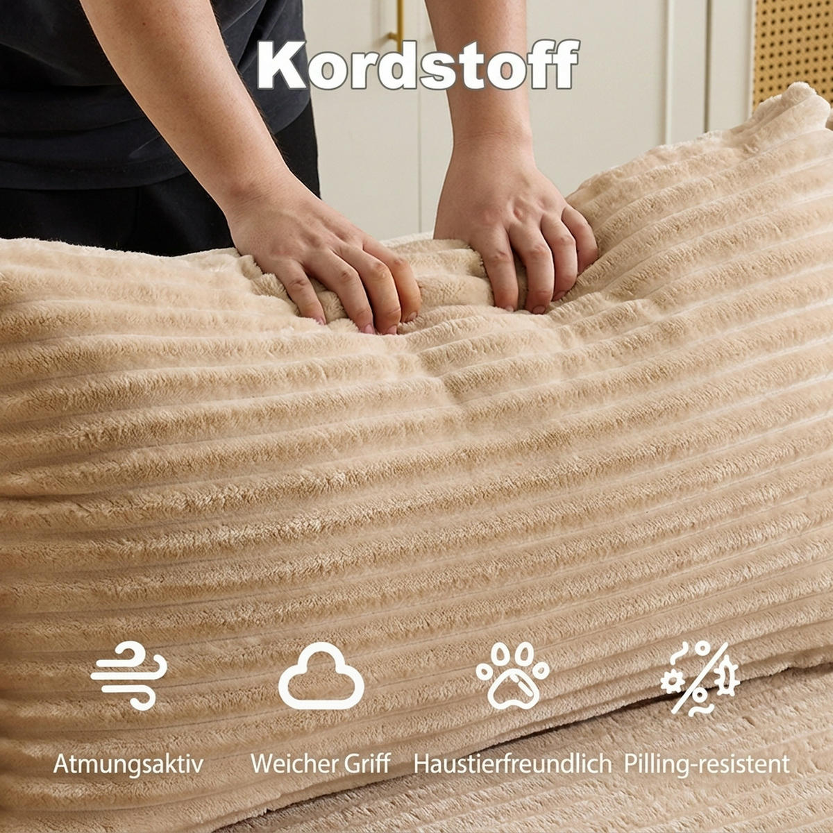 ECKSOFA 279/179/83 cm Beige Cord mit Chaiselongue - Beige, Textil (179/83/279cm) - Oxeza