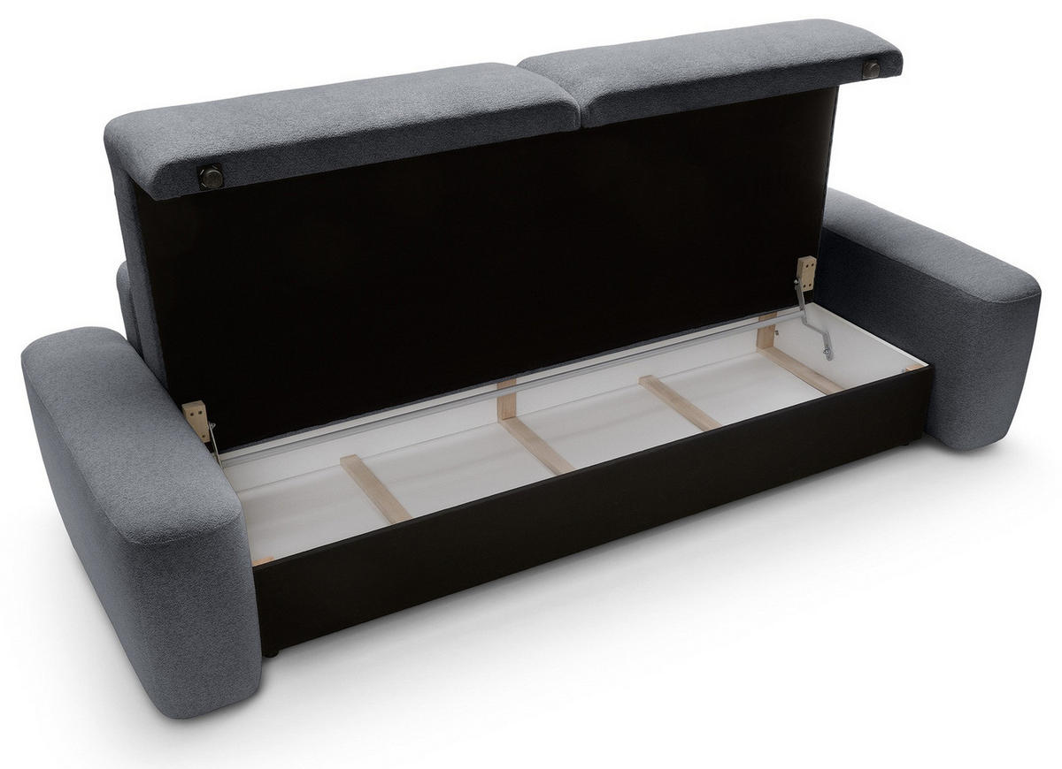 POLSTERSOFA 260 cm Orea, Schlaffunktion, Bettkasten, Dunkelgrau - Dunkelgrau, Holz (257/82/105cm) - Emporius