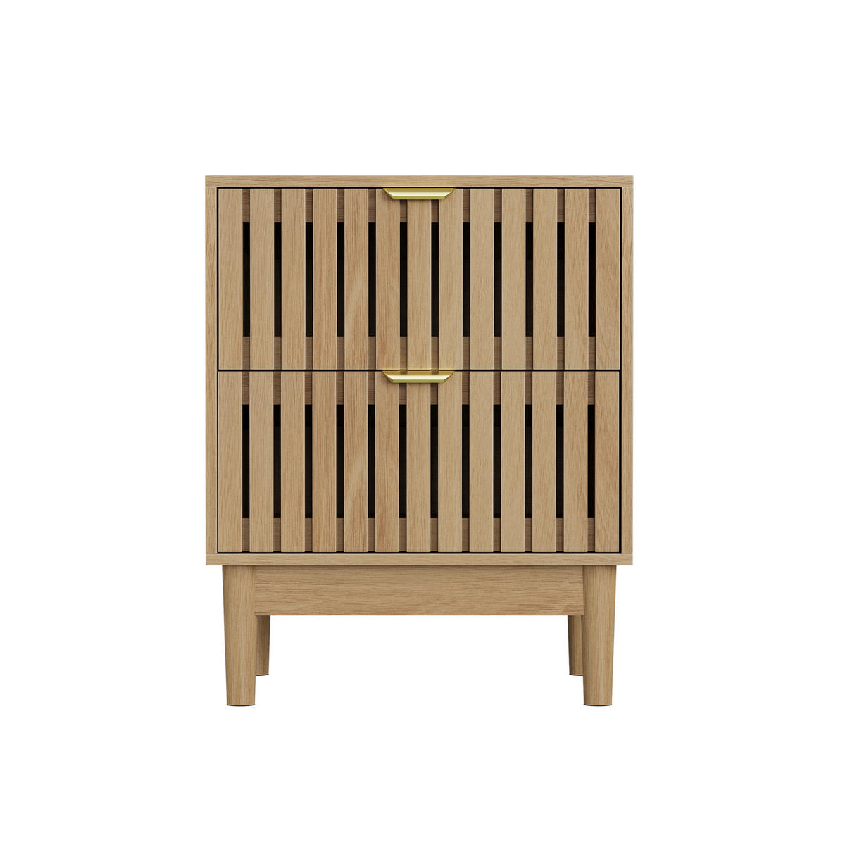 NACHTTISCH aus MDF 45x39x56,5 cm Eiche mit 2 Schubladen und Ablagefach in Lamellenoptik - Nussbaumfarben, Holzwerkstoff (45/56.5/39cm) - Modfu