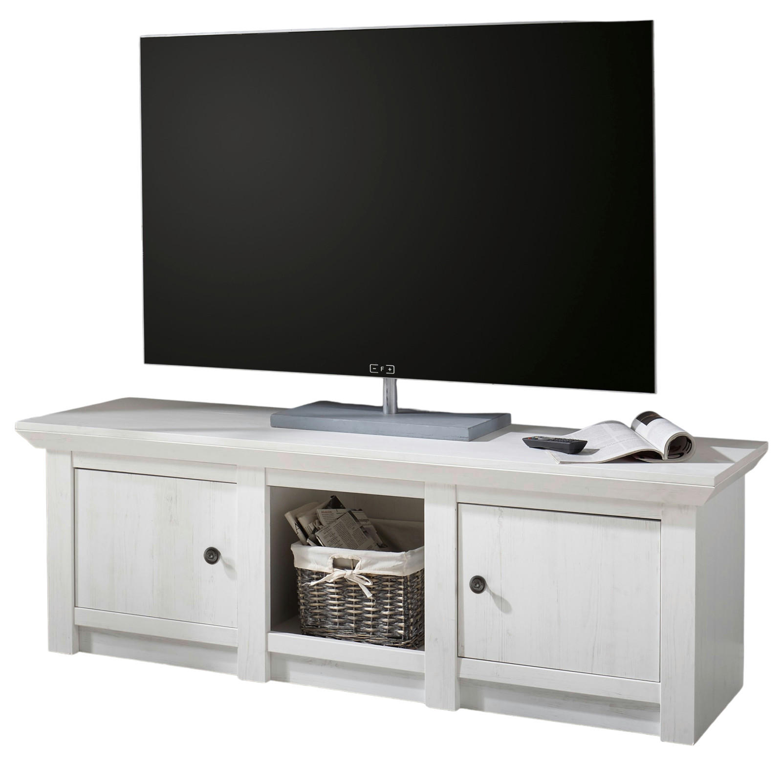 TV-LOWBOARD Pinie weiß 152 x 51 cmm TV-Unterteil im Landhaus-Stil - Schwarz/Weiß, Holzwerkstoff/Metall (152/51/45cm) - Furn.Design