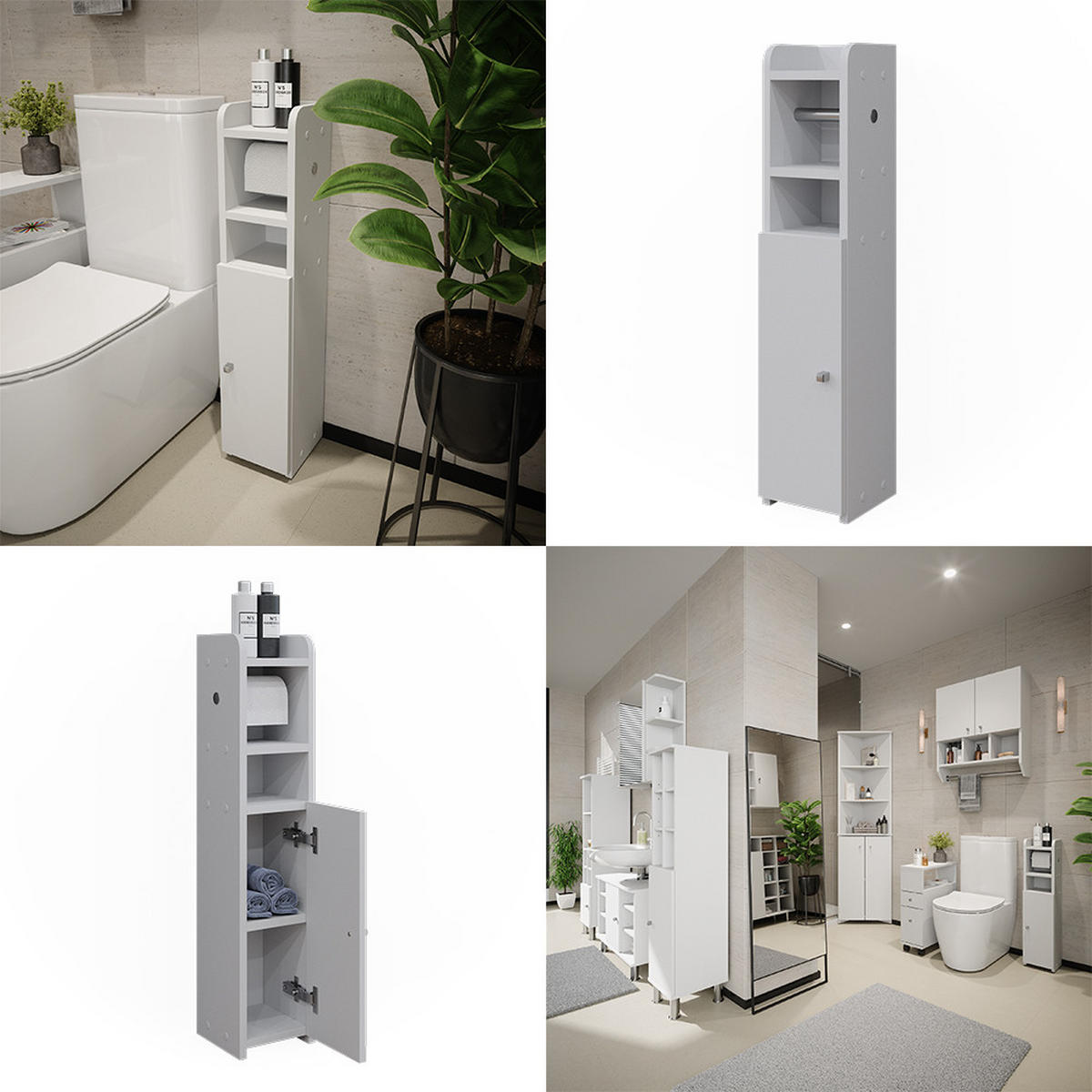 TOILETTENPAPIERSCHRANK Fynn Weiß 17.6 x 82.2 cm mit 1 Tür - Weiß, Holzwerkstoff (17.6/82.2/19.2cm) - Vicco
