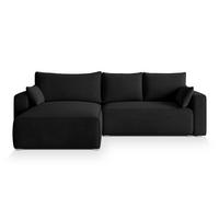 ECKSOFA FORIL Schwarz Velours-Stoff mit Schlaffunktion - Schwarz, Holz (265/178cm) - MASSENO