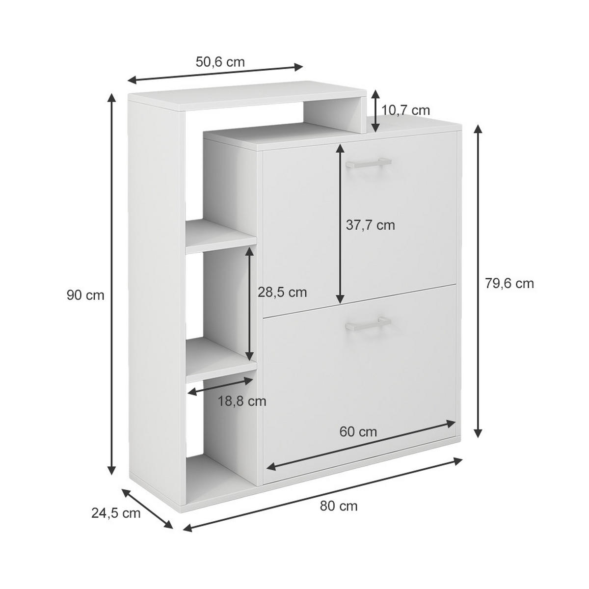 SCHUHKIPPER Tobias Weiß 80 x 90 cm - Weiß, Holzwerkstoff (80/90/24.5cm) - Vicco
