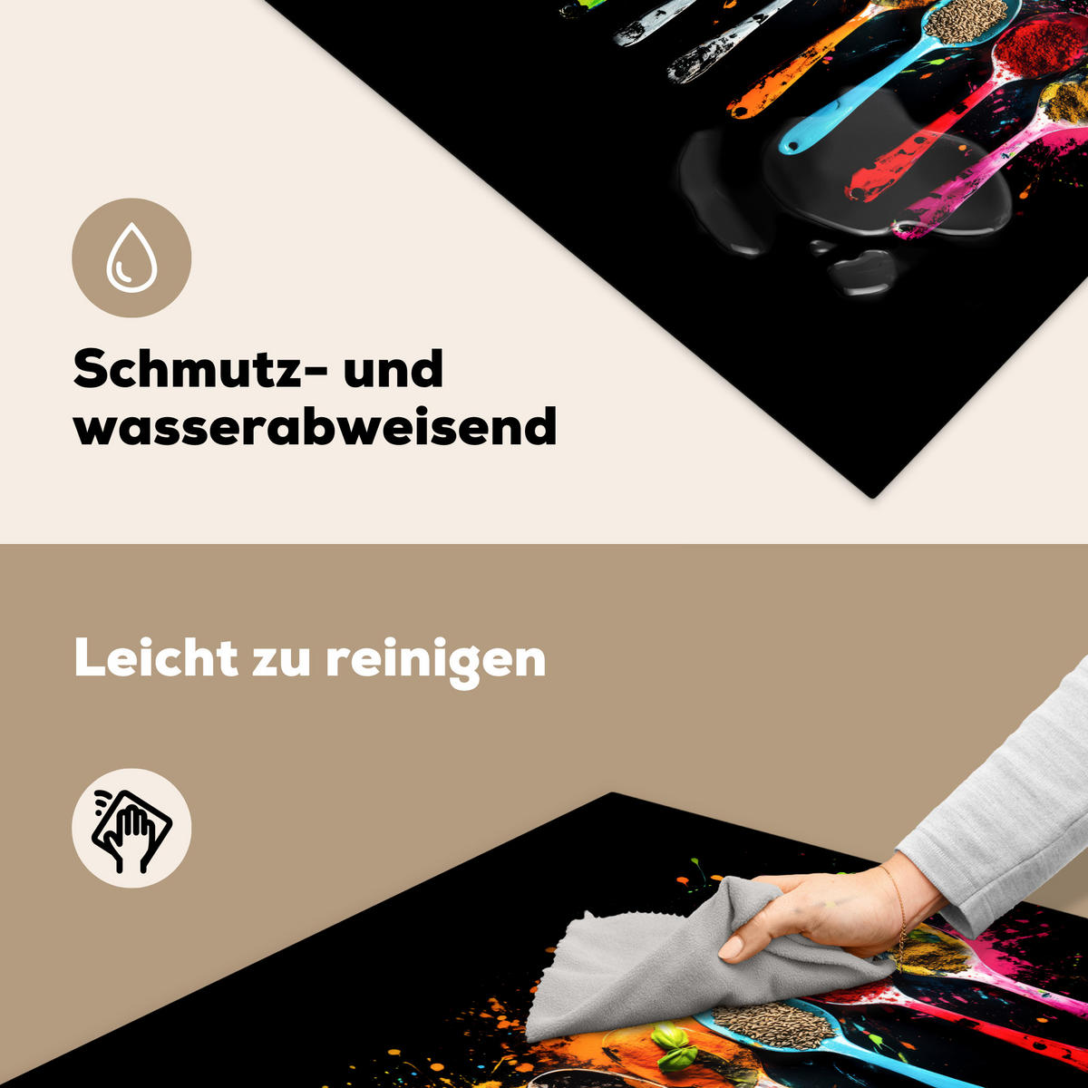 HERDABDECKPLATTE Löffel - Gewürze - Modern - Graffiti - Farbe - Farbenfroh 78x78 cm - Multicolor, Kunststoff (78/0.2/78cm) - MuchoWow