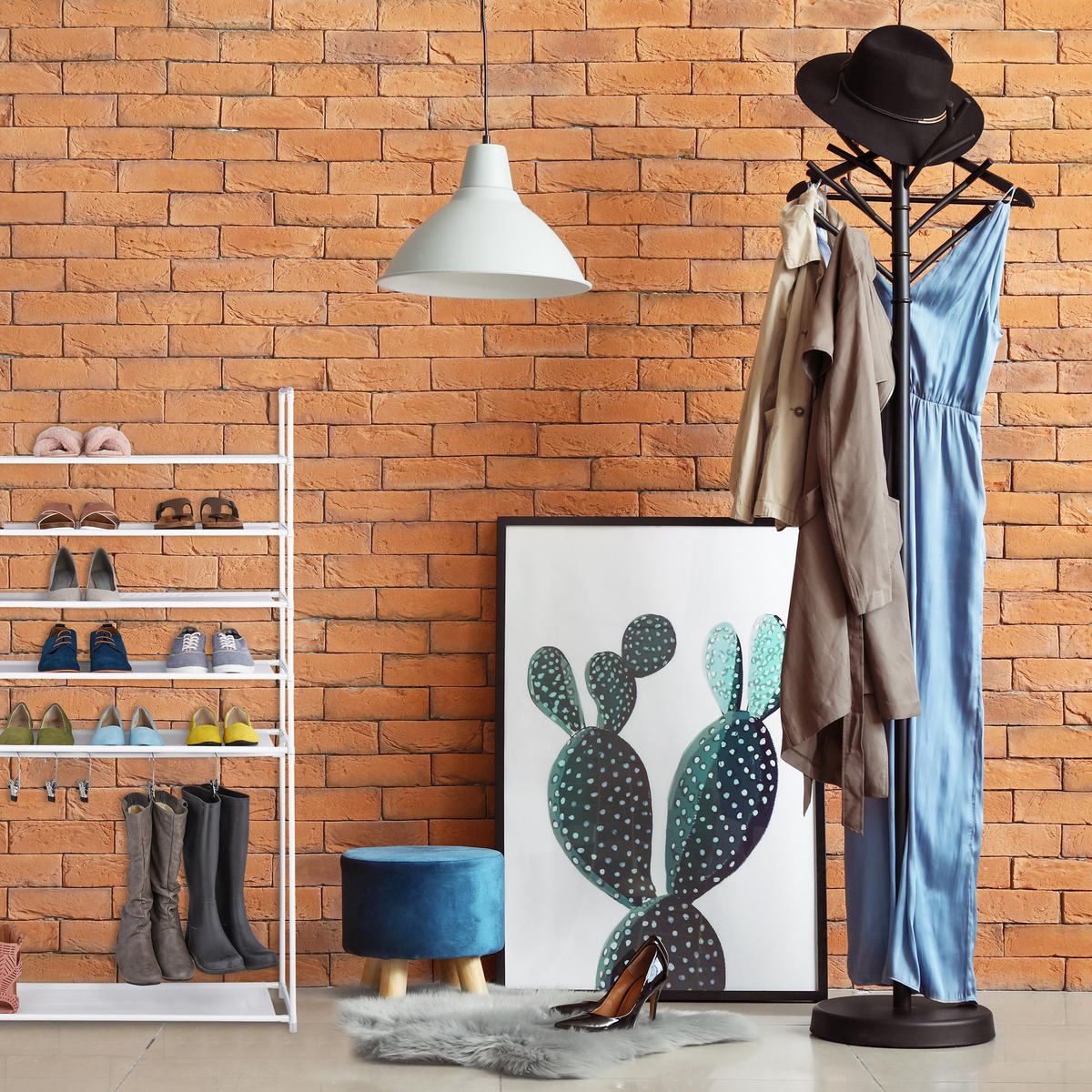 SCHUHREGAL - Weiß, Kunststoff/Textil (99/153/30cm) - Relaxdays