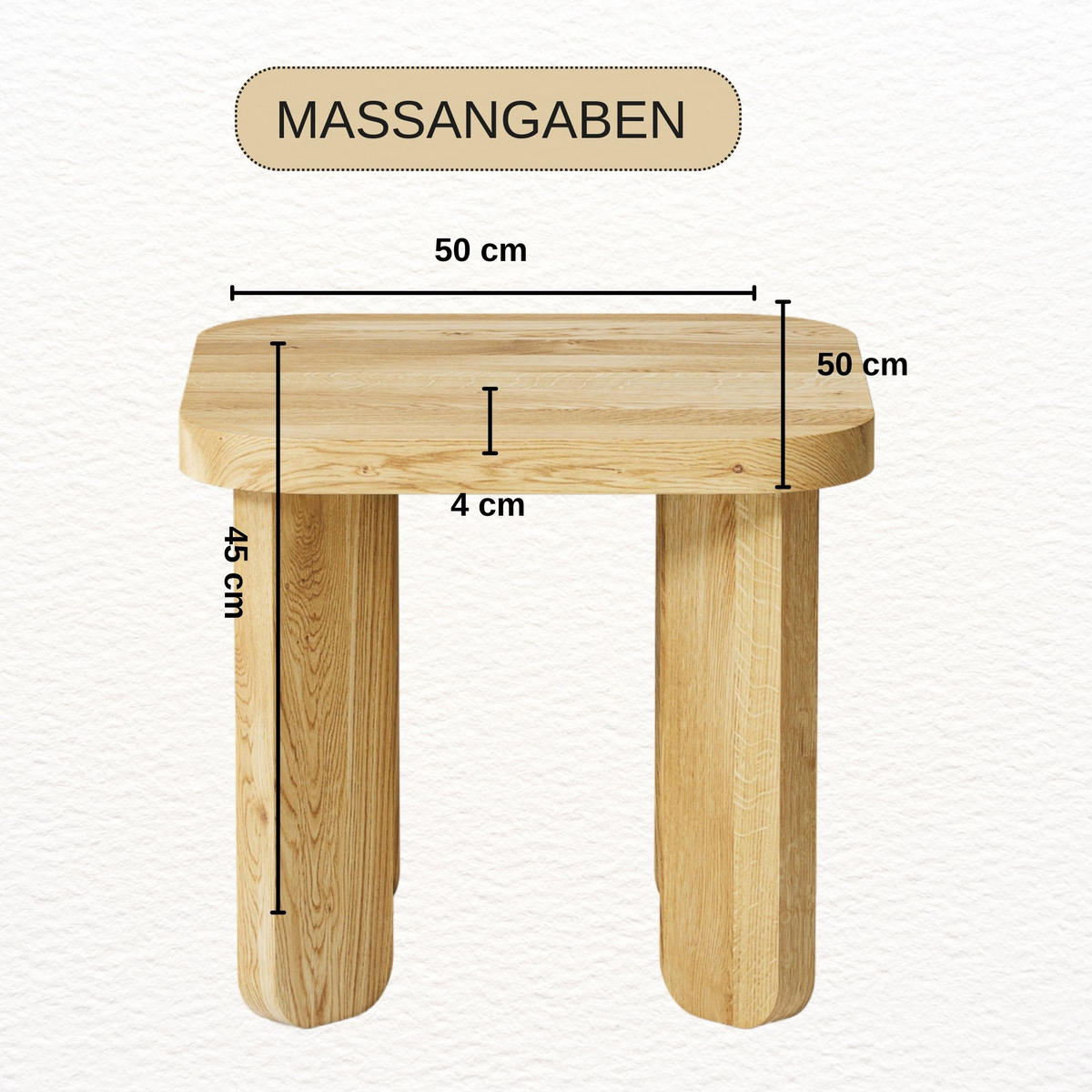 COUCHTISCH Eichenholz vollmassiv quadratisch Naturbelassenen 50/50/45 - Naturfarben, Holz (50/50/45cm)
