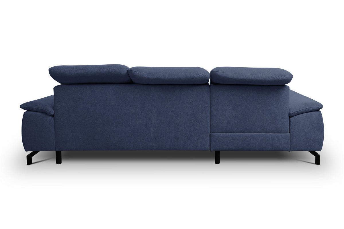 ECKSOFA MALIBU mit Schlaffunktion und Bettkasten, Farbe: Blau , Velourstoff, Ottomane Links - Blau, Textil (276/184cm) - VENASI MÖBEL