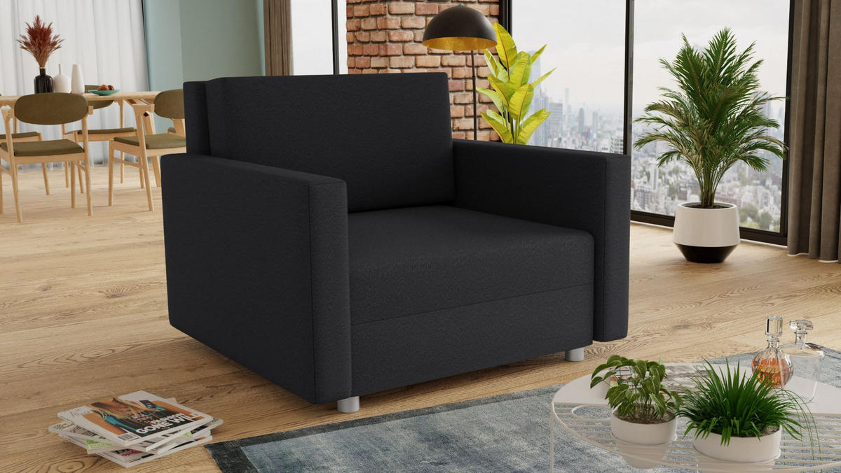 SCHLAFSOFA Pura Midi - Silberfarben/Schwarz, Holz/Kunststoff (102/83/105cm)