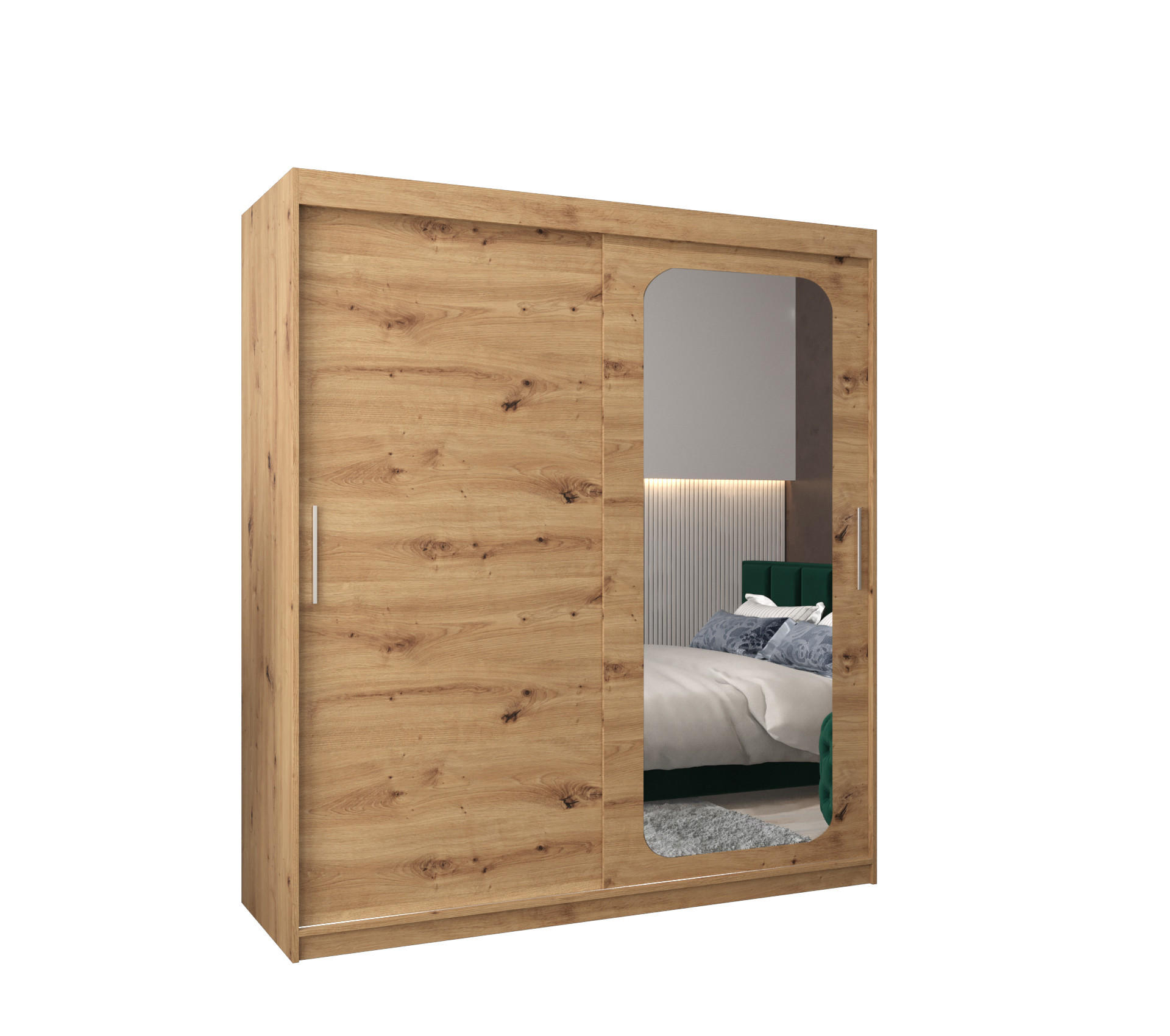 SCHWEBETÜRENSCHRANK 200/180/62 2-türig - Silberfarben/Eiche Artisan, Holz/Kunststoff (180/200/62cm) - MÖBEL KRYSPOL