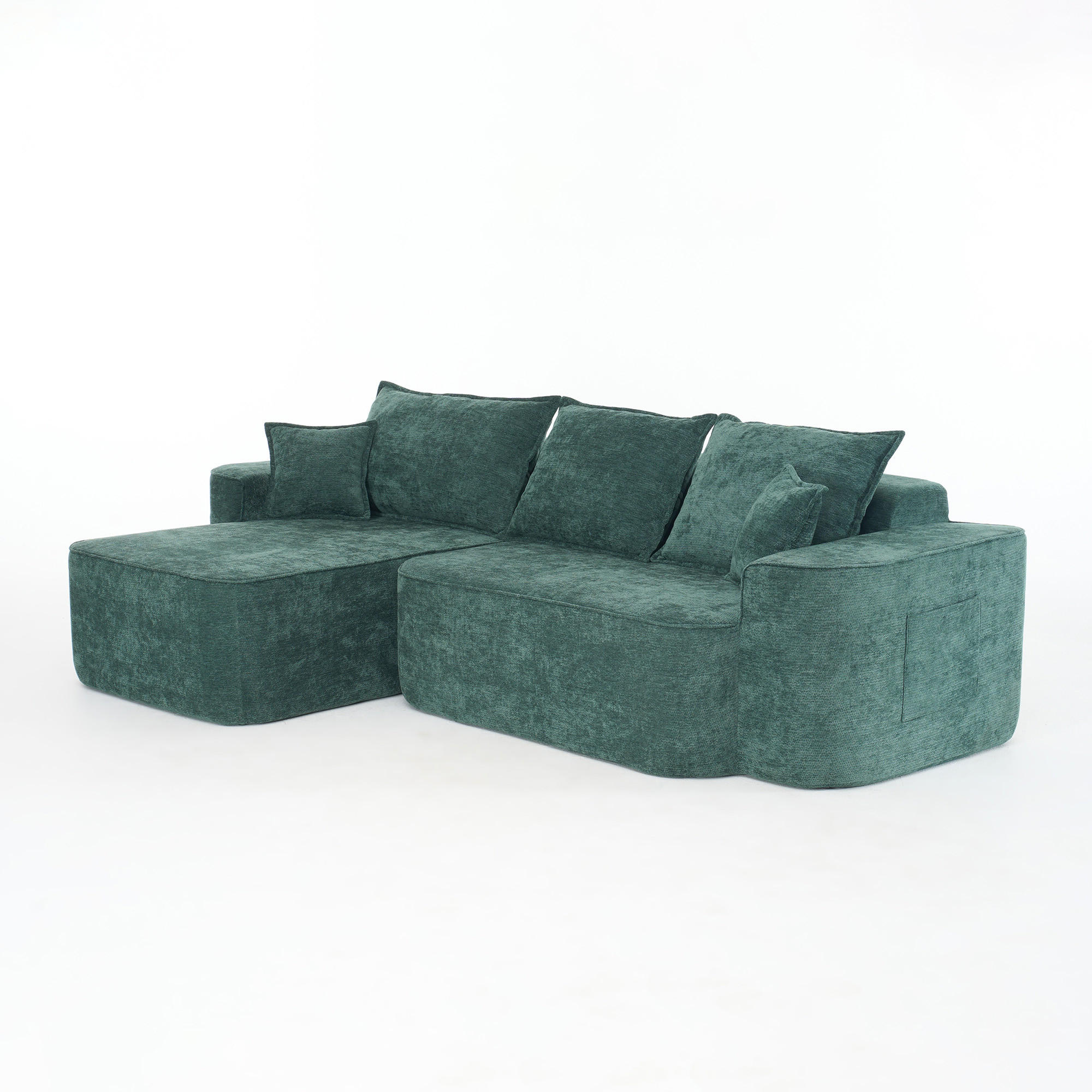 ECKSOFA Modulares L-Form in Chenille Montagefrei - Grün, Textil (262/144cm) - Urban Meuble