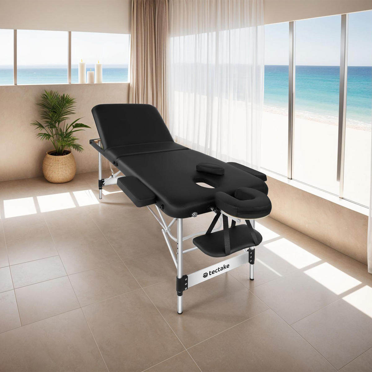 MASSAGELIEGE 3 Zonen Phuket,212 x 103 x 90 cm,schwarz - Schwarz, Metall (103/90/212cm) - tectake