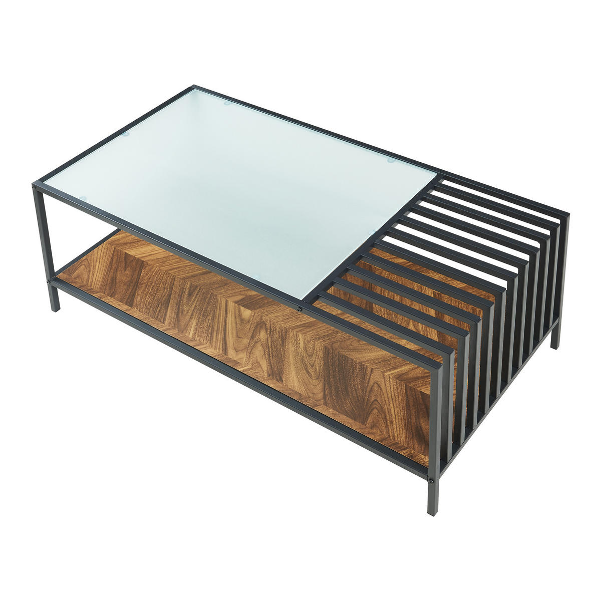 COUCHTISCH Pärghos 120/60/45 cm - Eichefarben/Schwarz, Glas/Metall (60/120/45cm) - [en.casa]